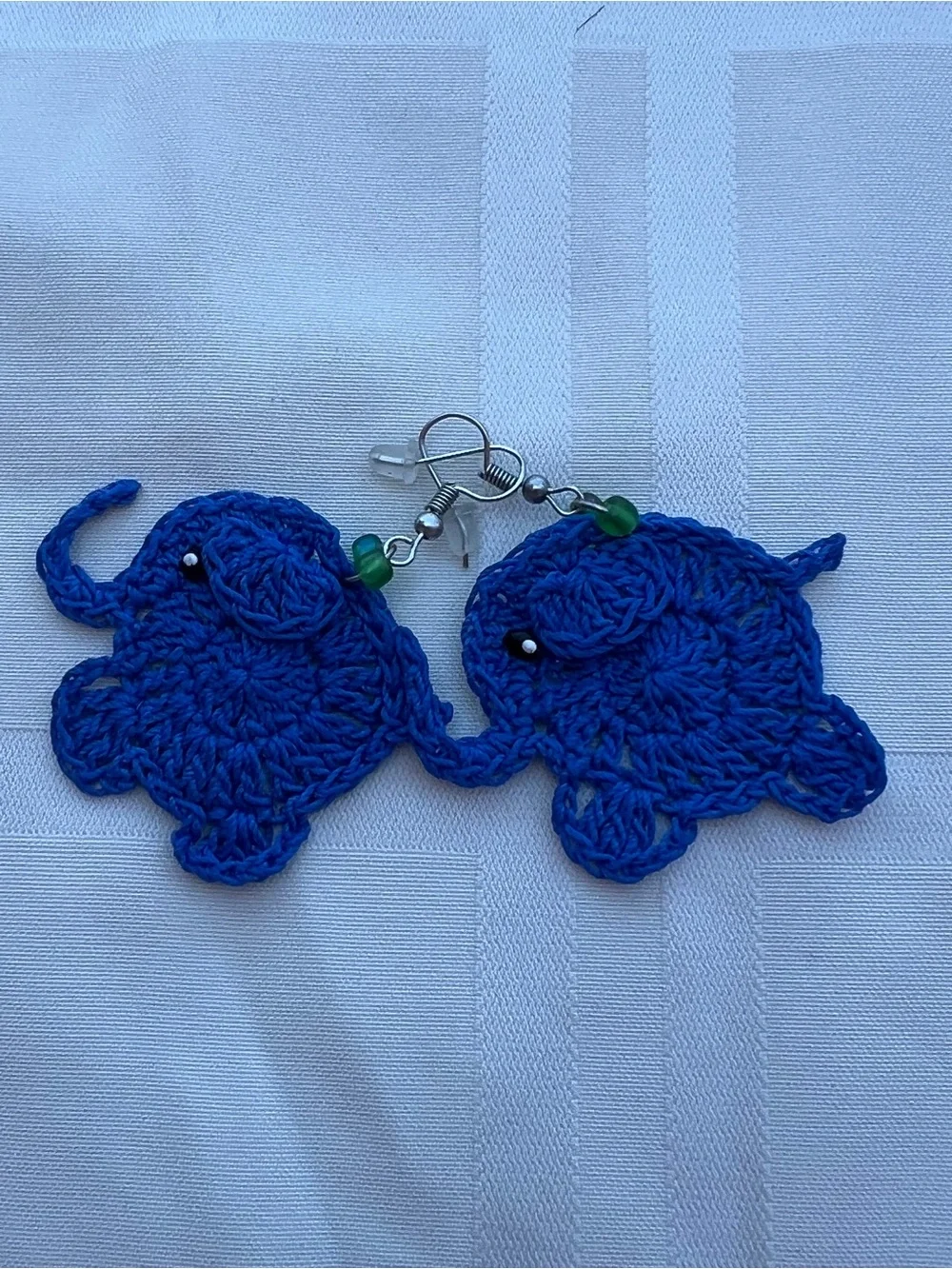 Handmade Blue Elephant Crochet Earrings